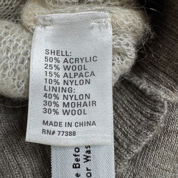 WALLACE J.Crew Wool Alpaca Cardigan Sweater XS Brown Double Layer Zip Pockets - Picture 8 of 10